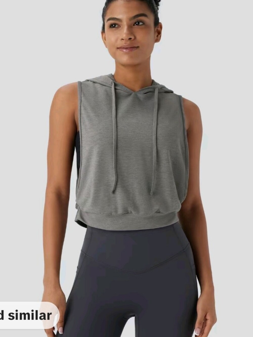 Halara Mottled Earth Gray Hooded Drawstring Sleeveless Cropped Tank Large